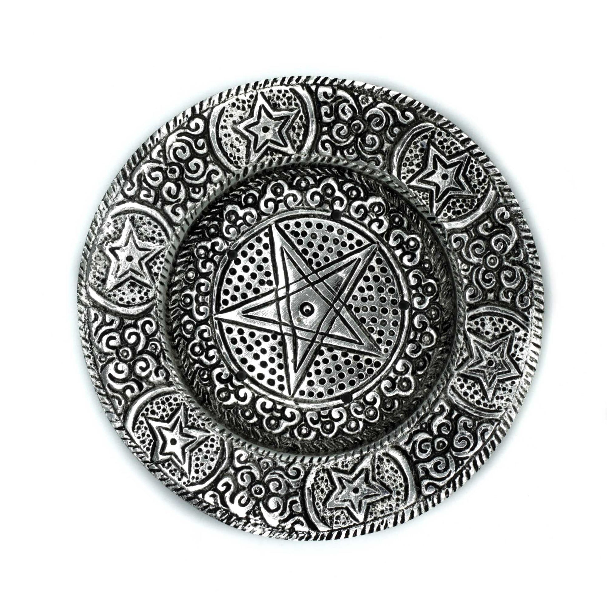 Polished Polished Aluminium Pentagram Incense Holder 11.5cm featuring natural patterning and unique variations - Luna Panther