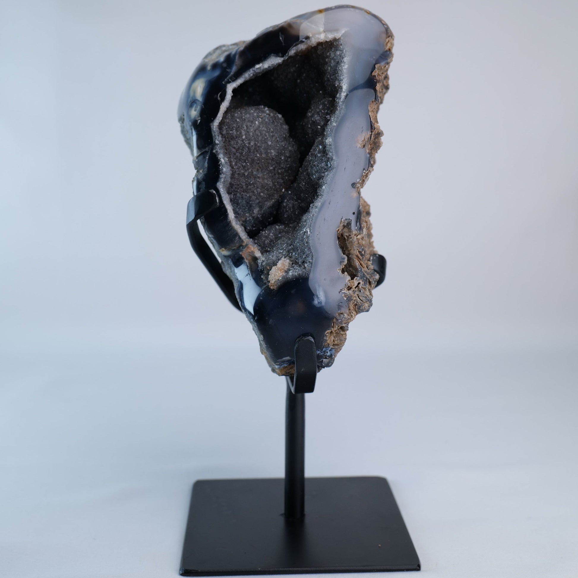 Polished Banded Agate with Natural Quartz Druzy Centre - Luna Panther