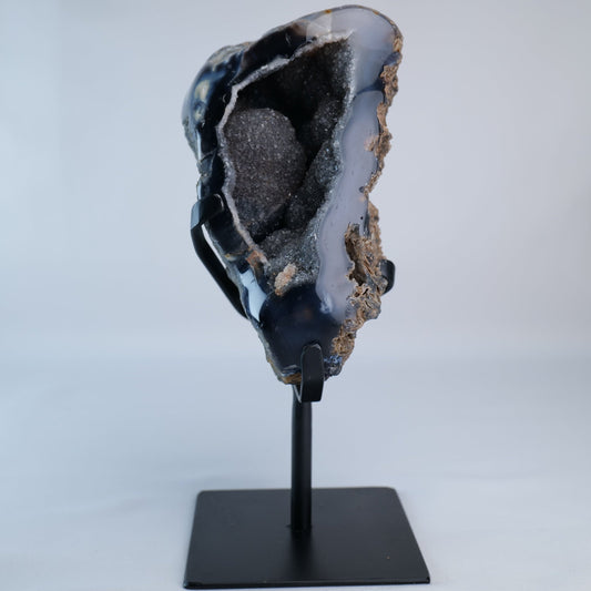 Polished Banded Agate with Natural Quartz Druzy Centre - Luna Panther