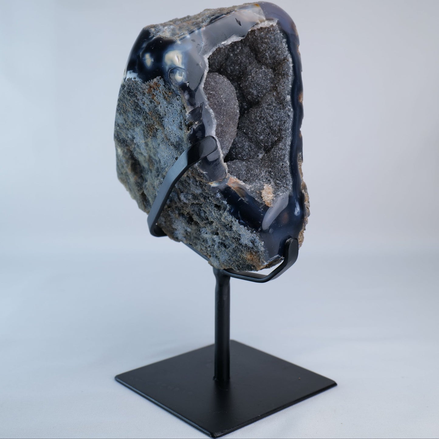 Polished Banded Agate with Natural Quartz Druzy Centre - Luna Panther