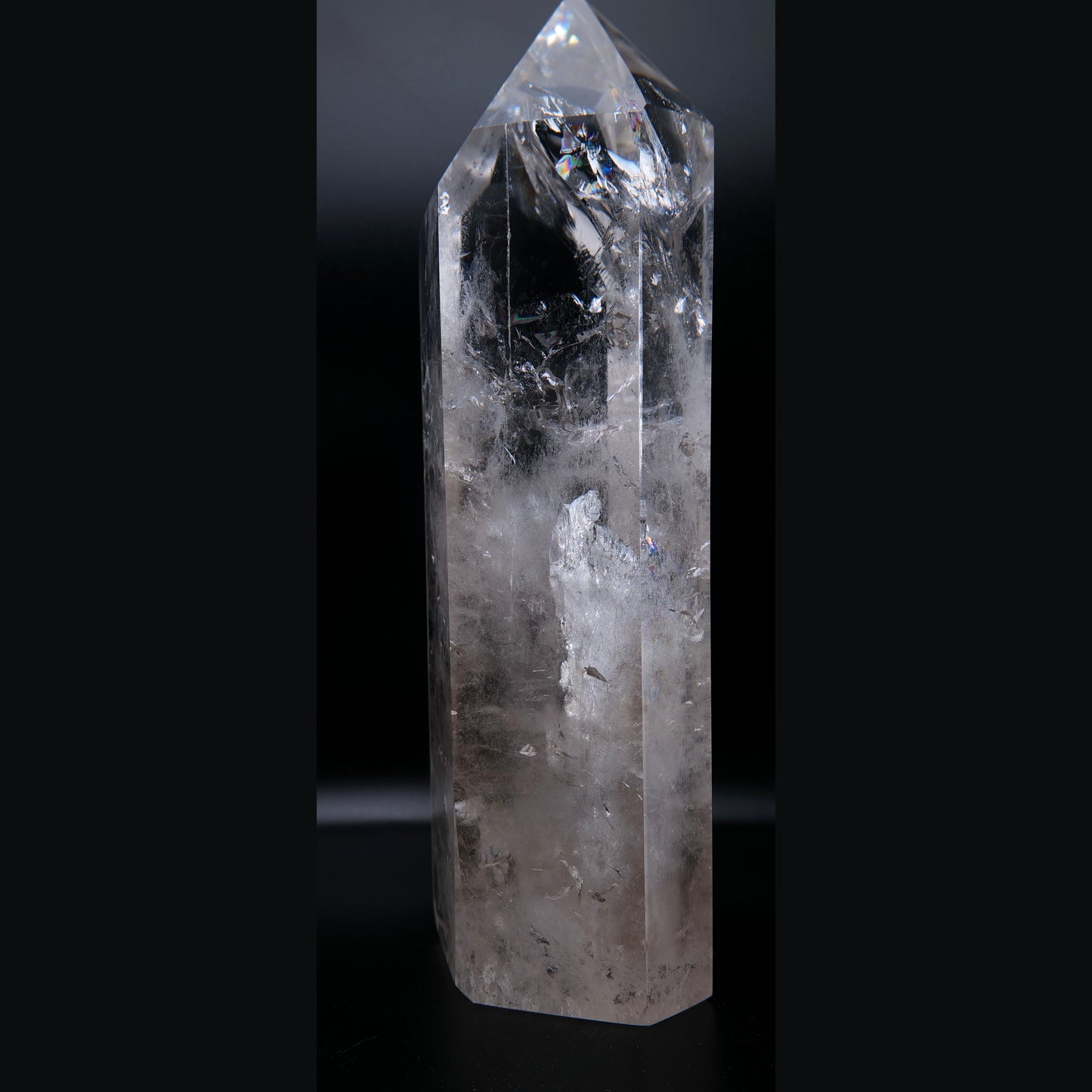 Polished clear quartz tower, 790g, 170 x 70 x 50mm