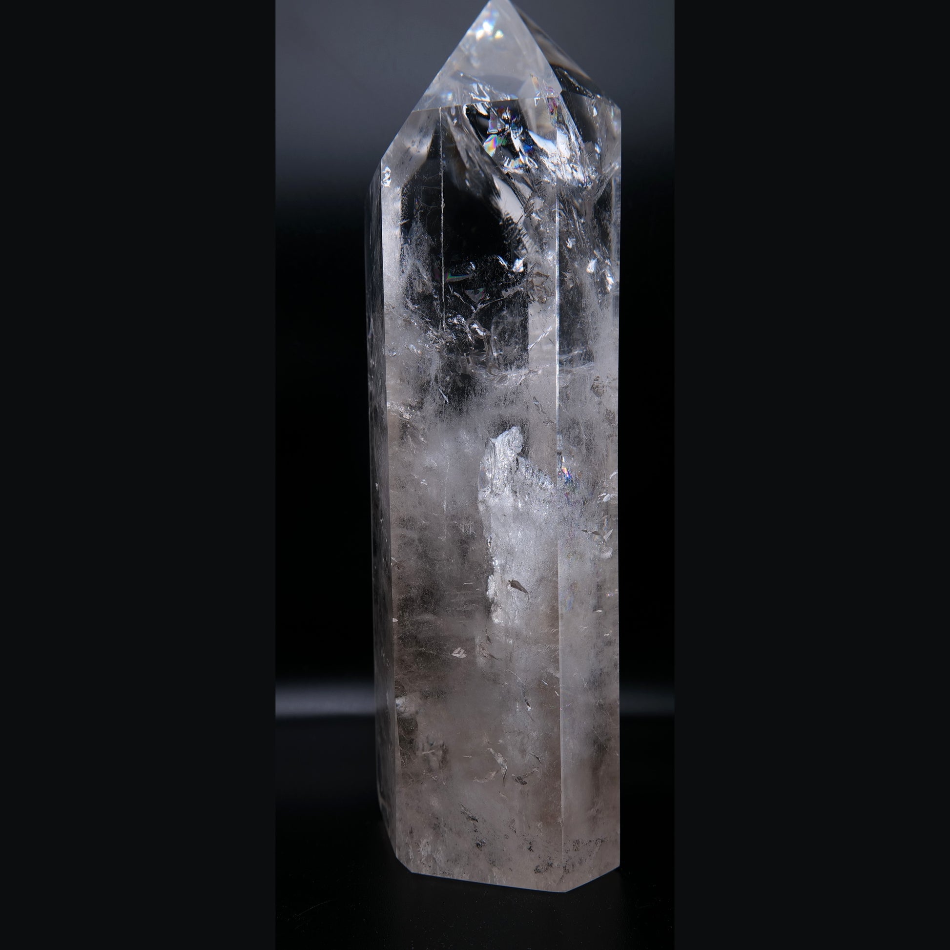 Polished clear quartz tower, 790g, 170 x 70 x 50mm