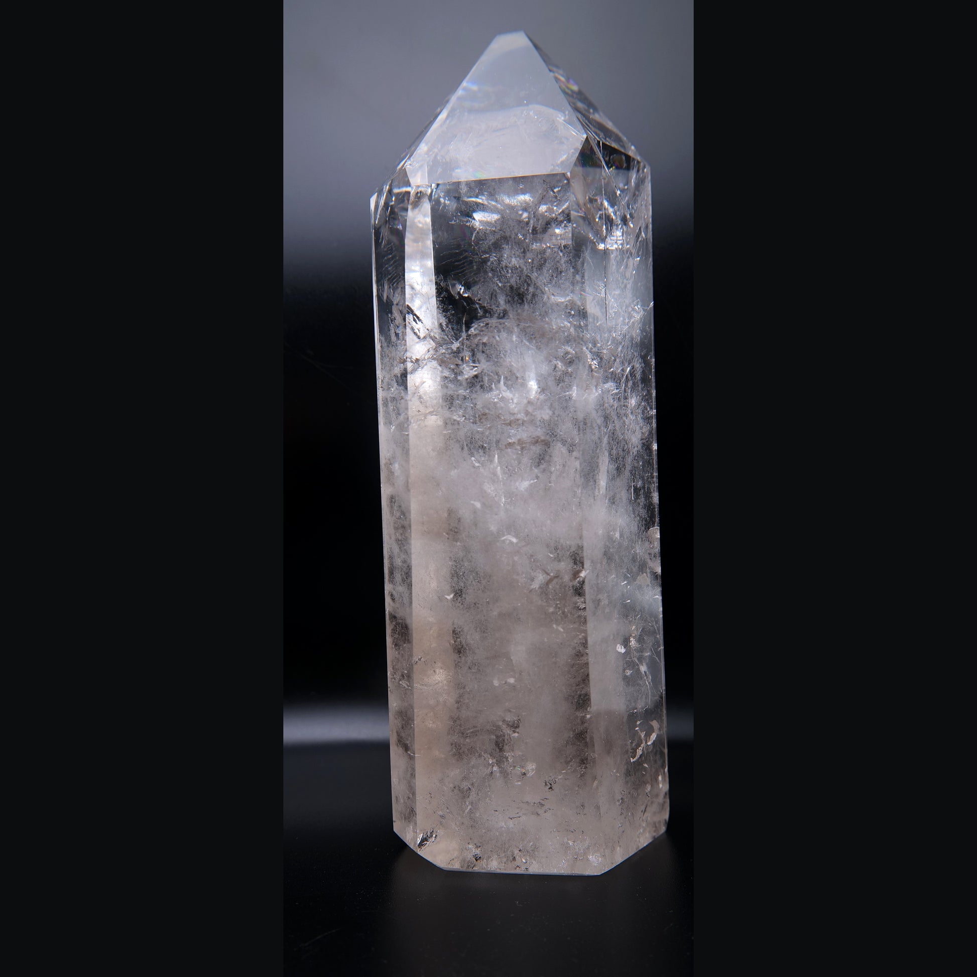 Polished clear quartz tower, 790g, 170 x 70 x 50mm