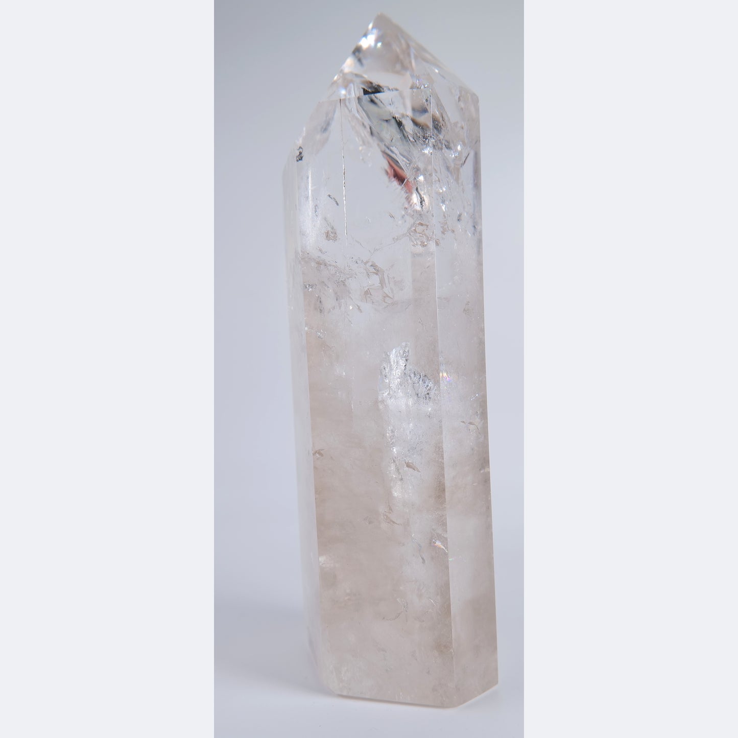 Polished clear quartz tower, 790g, 170 x 70 x 50mm
