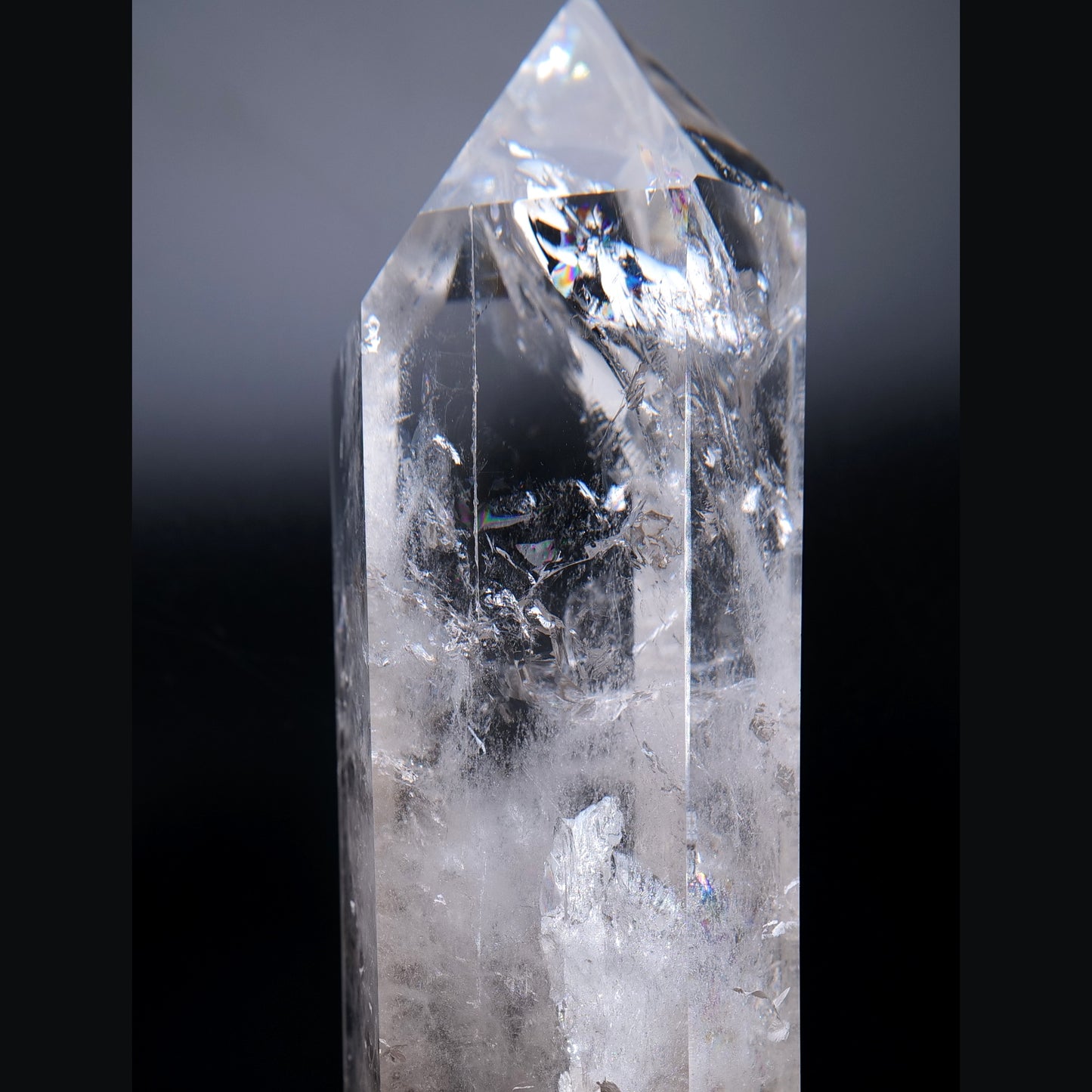 Polished clear quartz tower, 790g, 170 x 70 x 50mm