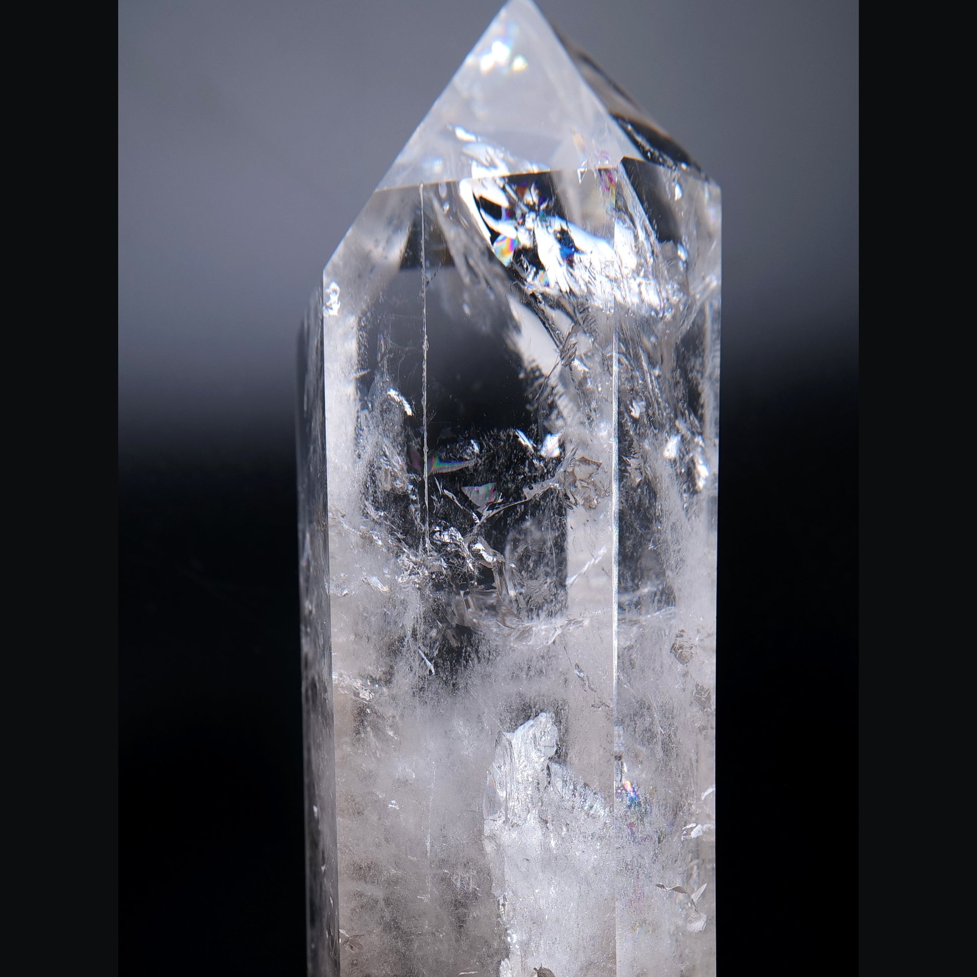 Polished clear quartz tower, 790g, 170 x 70 x 50mm