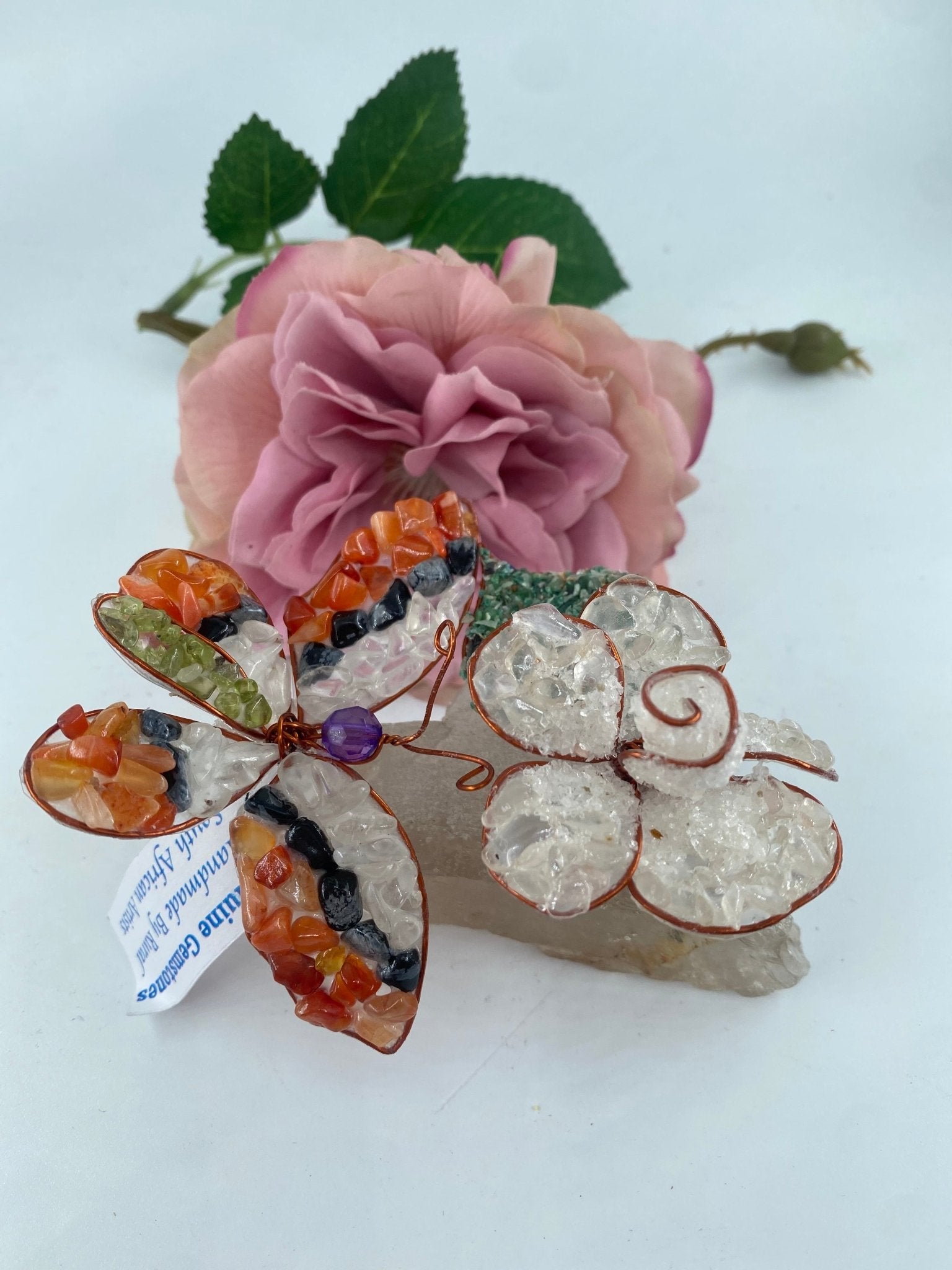 Polished Polished Gemstone Art Butterfly on Rose ** featuring natural patterning and unique variations - Luna Panther