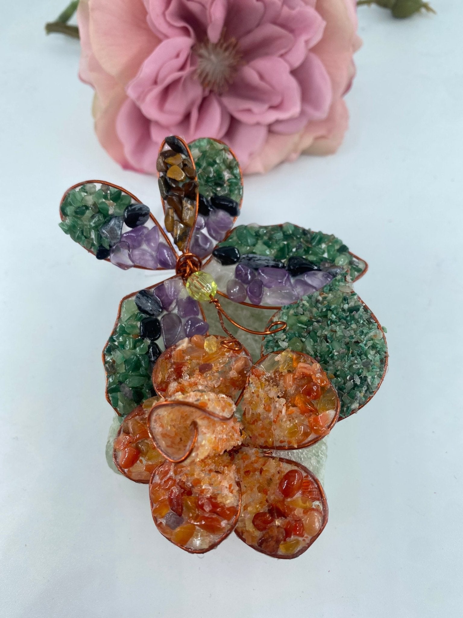 Polished Polished Gemstone Art Butterfly on Rose *** featuring natural patterning and unique variations - Luna Panther