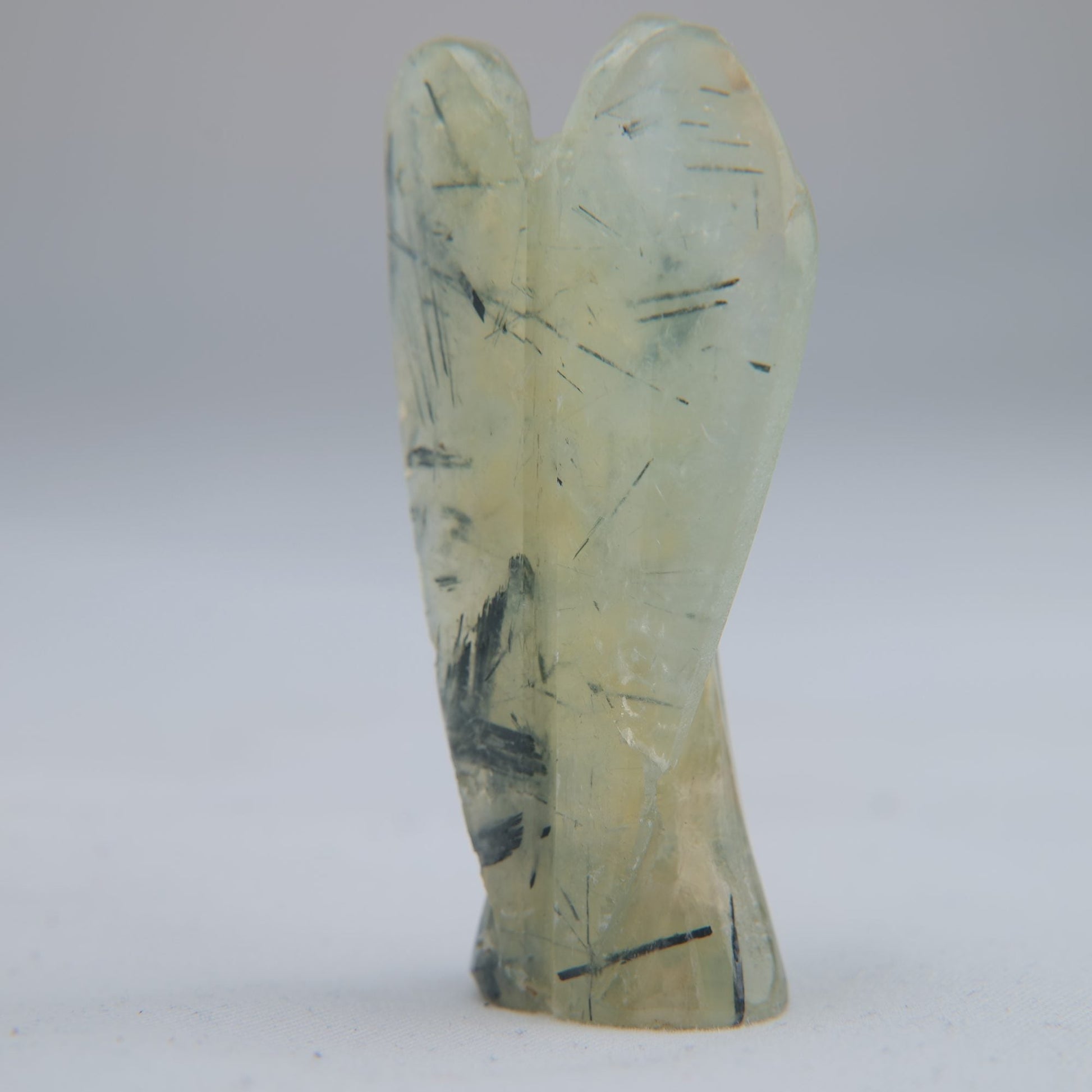 Polished Prehnite with Black Tourmaline Angel 28g 55mm - Luna Panther