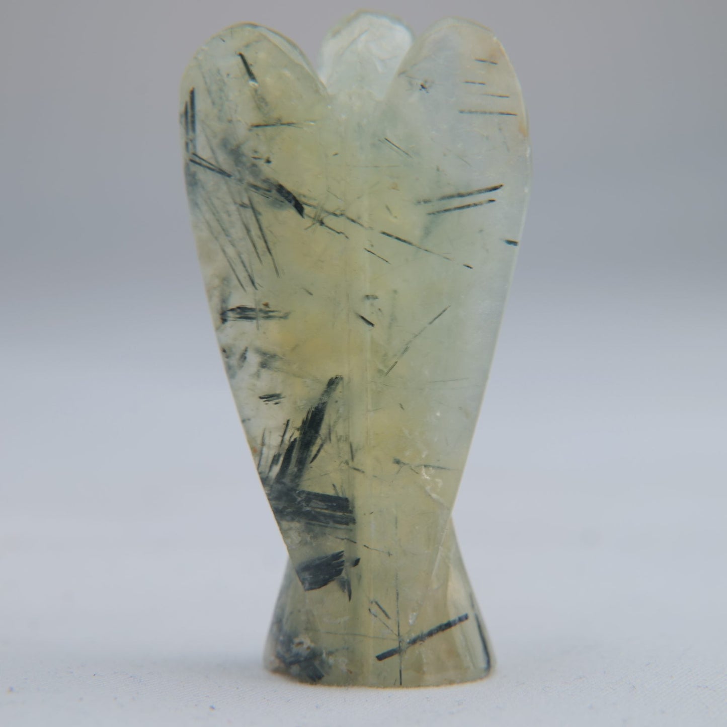 Polished Prehnite with Black Tourmaline Angel 28g 55mm - Luna Panther