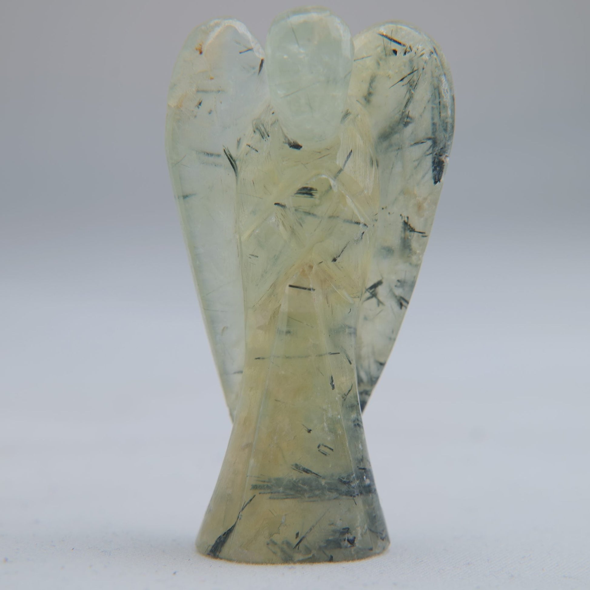 Polished Prehnite with Black Tourmaline Angel 28g 55mm - Luna Panther