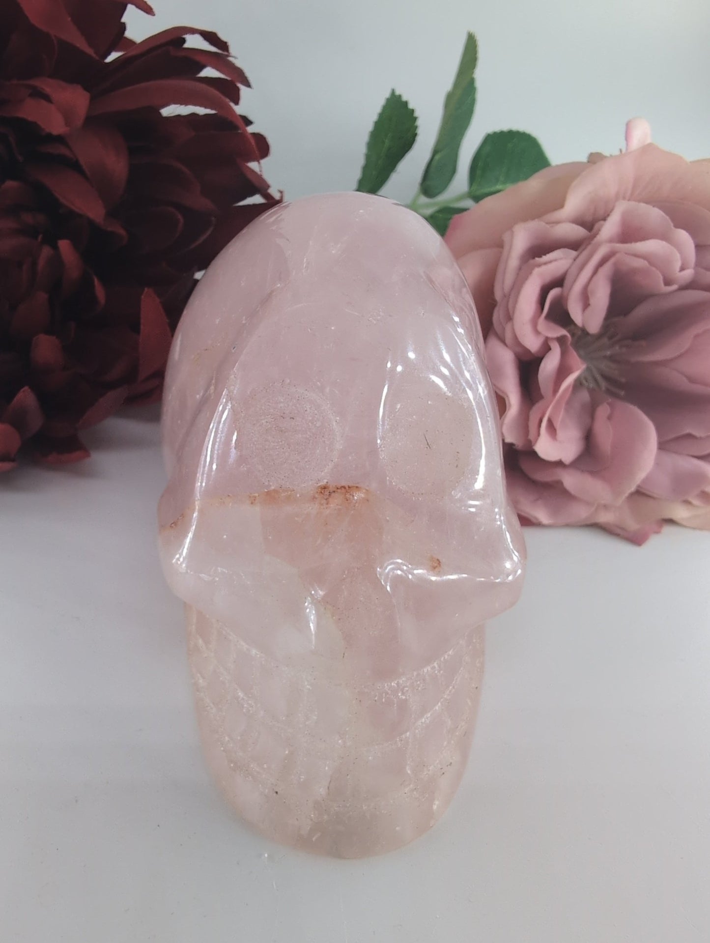 Polished Polished Rose Quartz Skull 540g featuring soft pink tone and gentle translucence - Luna Panther