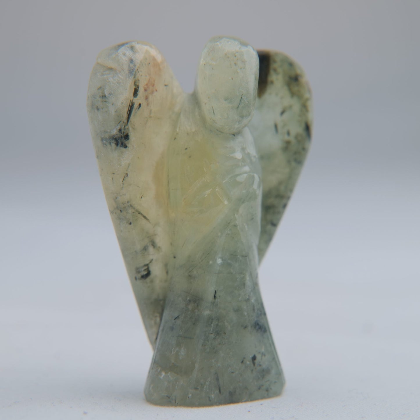 Prehnite with Black Tourmaline Angel Carving 35g 50mm - Luna Panther