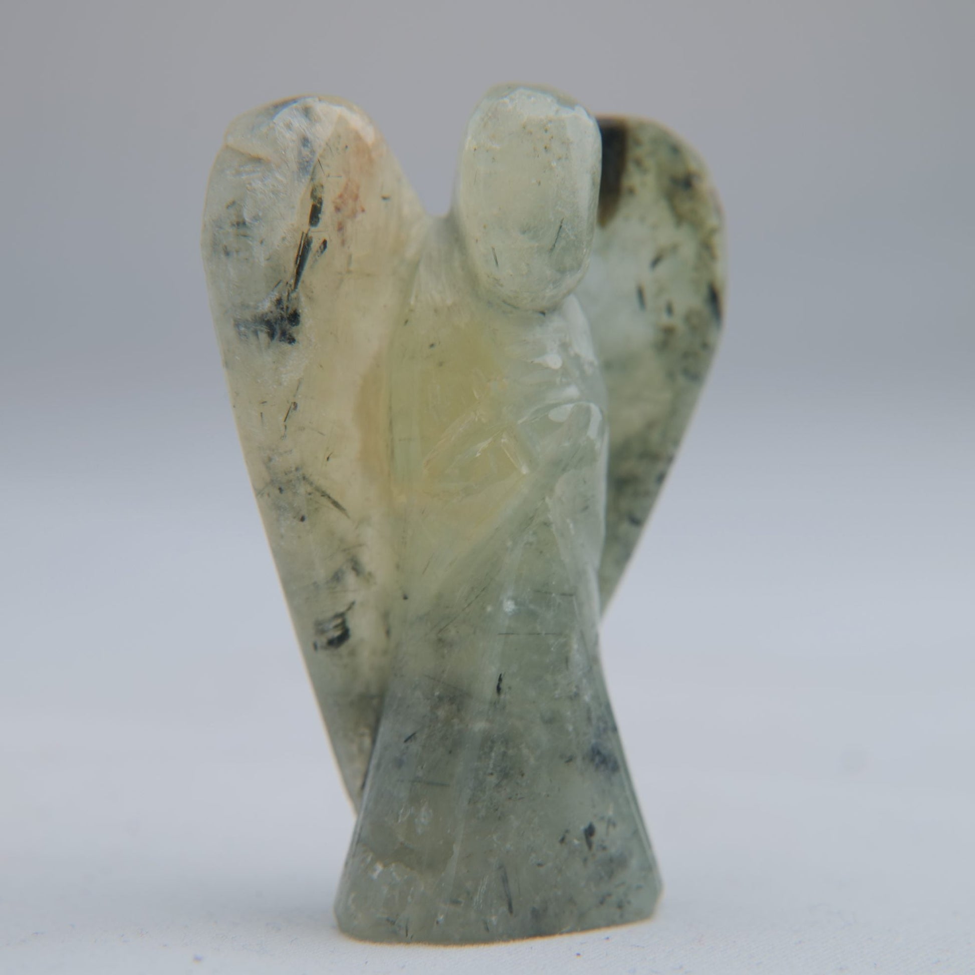 Prehnite with Black Tourmaline Angel Carving 35g 50mm - Luna Panther