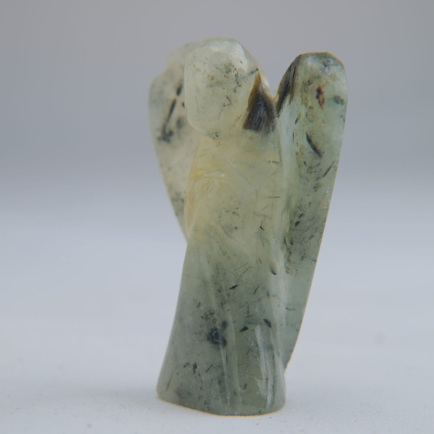 Prehnite with Black Tourmaline Angel Carving 35g 50mm - Luna Panther