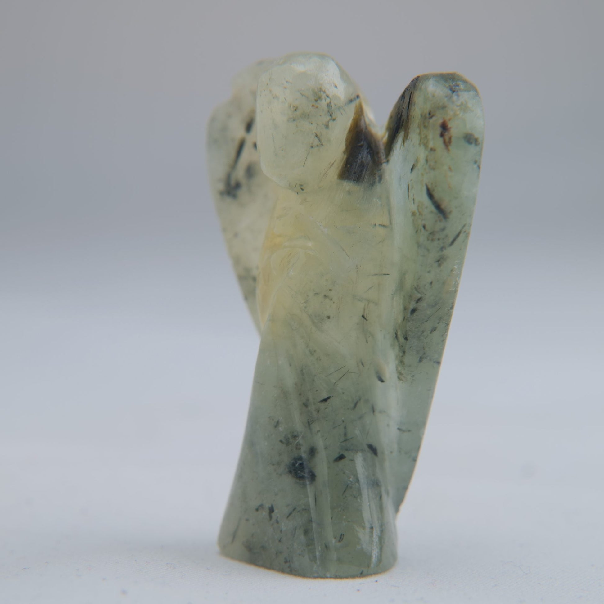 Prehnite with Black Tourmaline Angel Carving 35g 50mm - Luna Panther