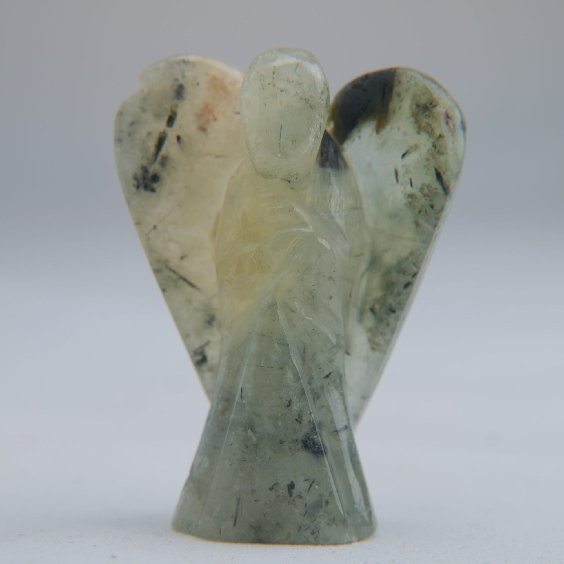 Prehnite with Black Tourmaline Angel Carving 35g 50mm - Luna Panther