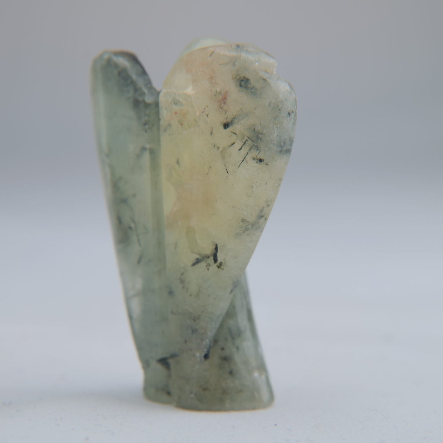 Prehnite with Black Tourmaline Angel Carving 35g 50mm - Luna Panther