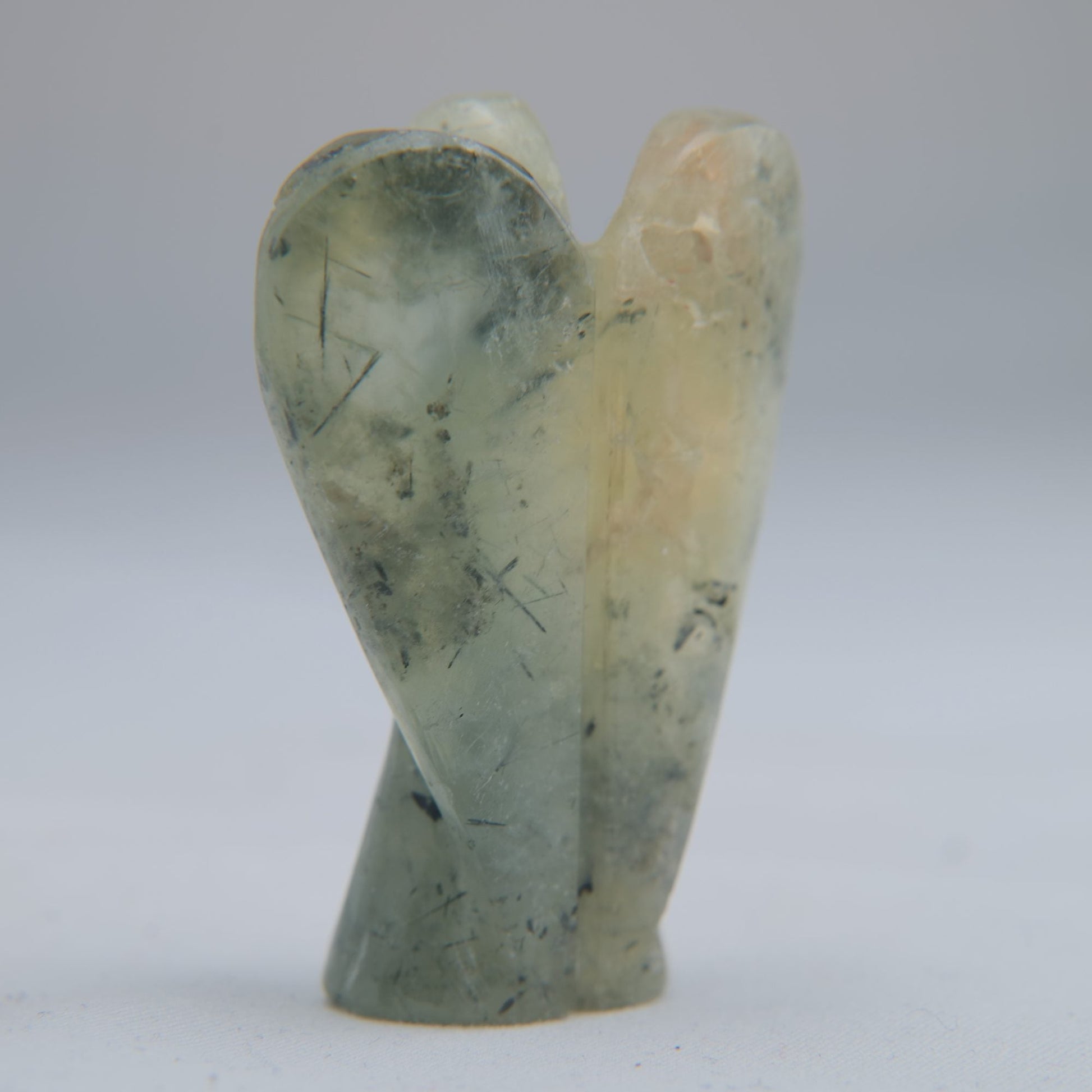 Prehnite with Black Tourmaline Angel Carving 35g 50mm - Luna Panther