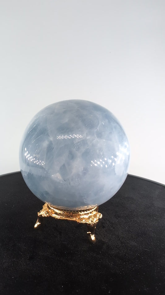 Natural Blue Calcite Sphere 397g alternate view