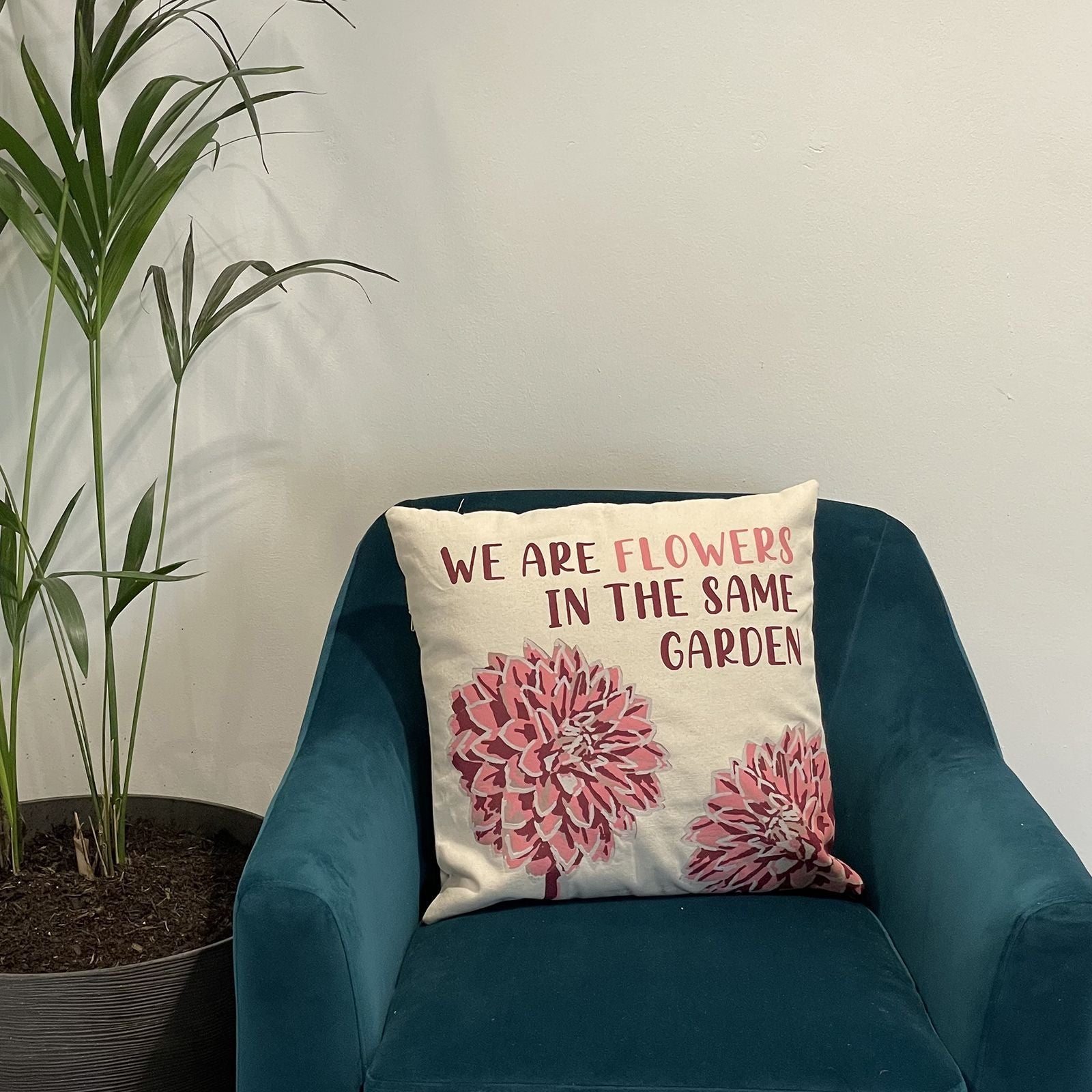 Printed Cotton Cushion Cover - We are Flowers - Olive, Pink and Natural - Luna Panther