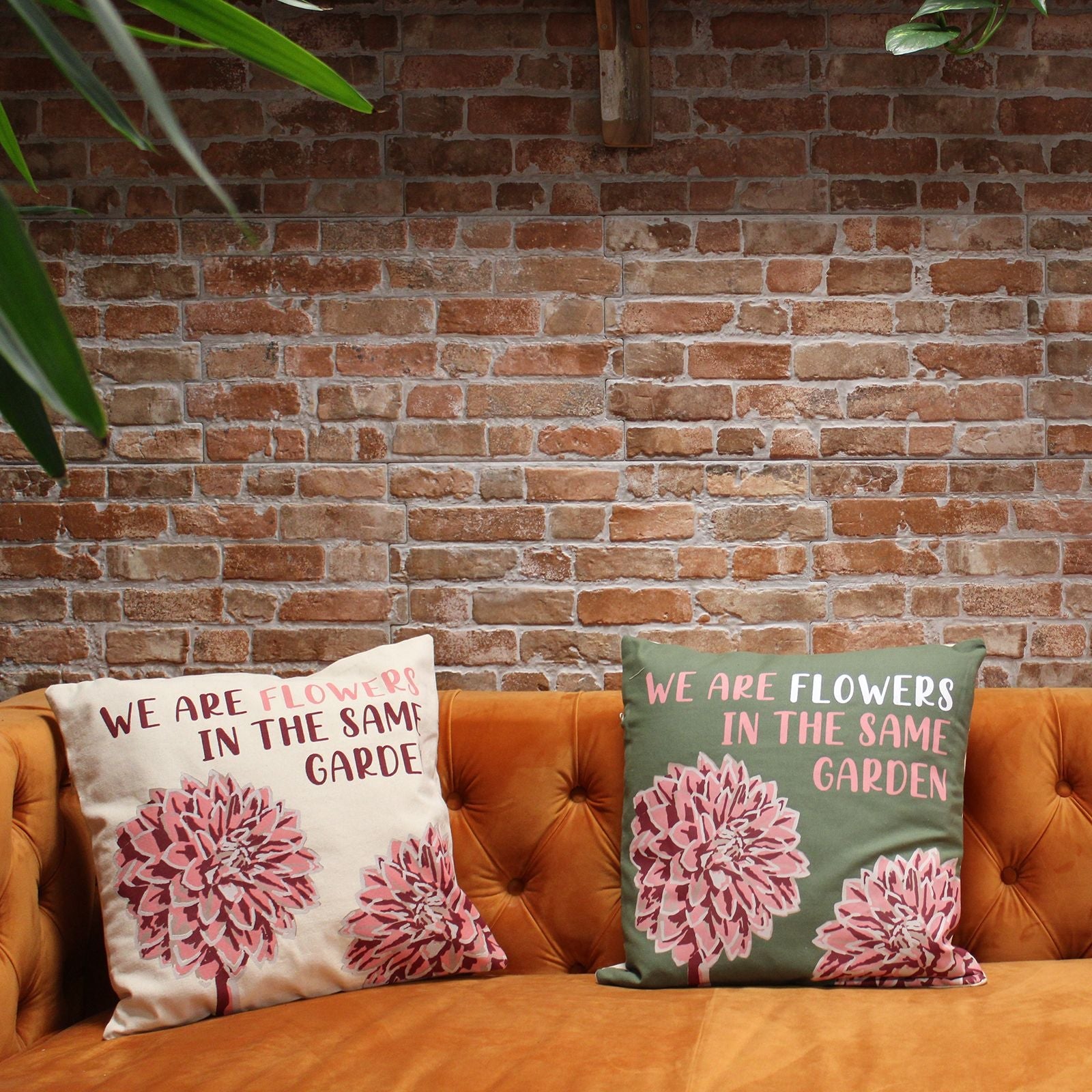 Printed Cotton Cushion Cover - We are Flowers - Olive, Pink and Natural - Luna Panther