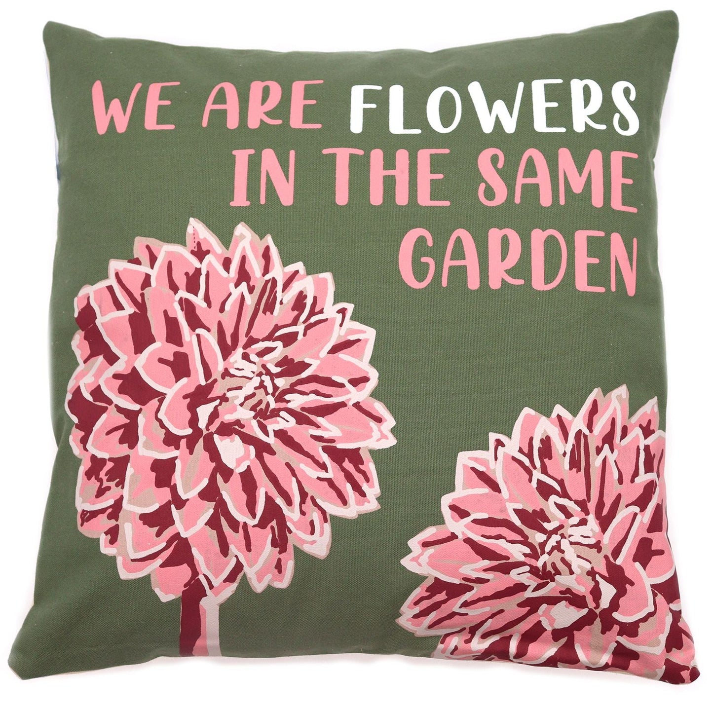 Printed Cotton Cushion Cover - We are Flowers - Olive, Pink and Natural - Luna Panther