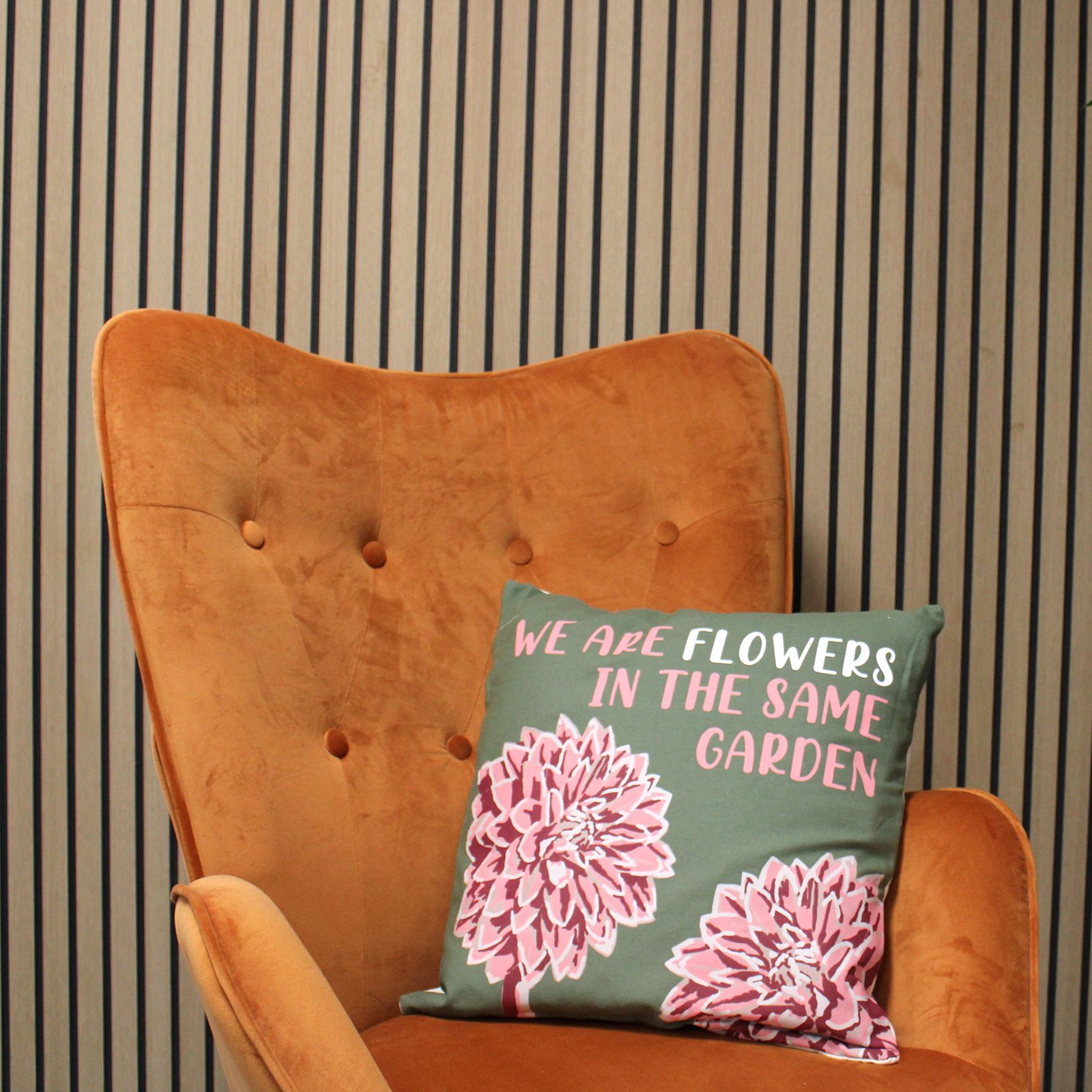 Printed Cotton Cushion Cover - We are Flowers - Olive, Pink and Natural - Luna Panther
