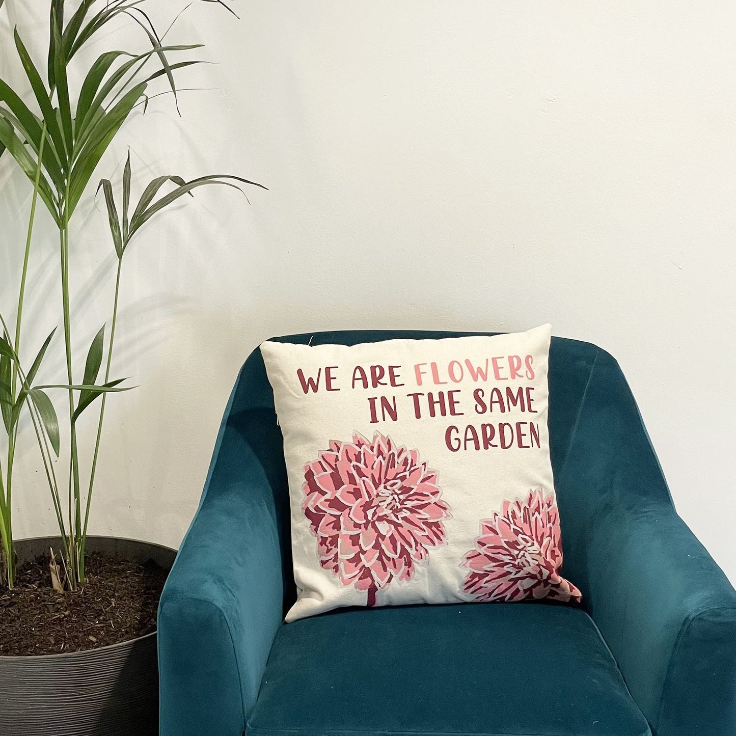 Printed Cotton Cushion Cover - We are Flowers - Olive, Pink and Natural - Luna Panther