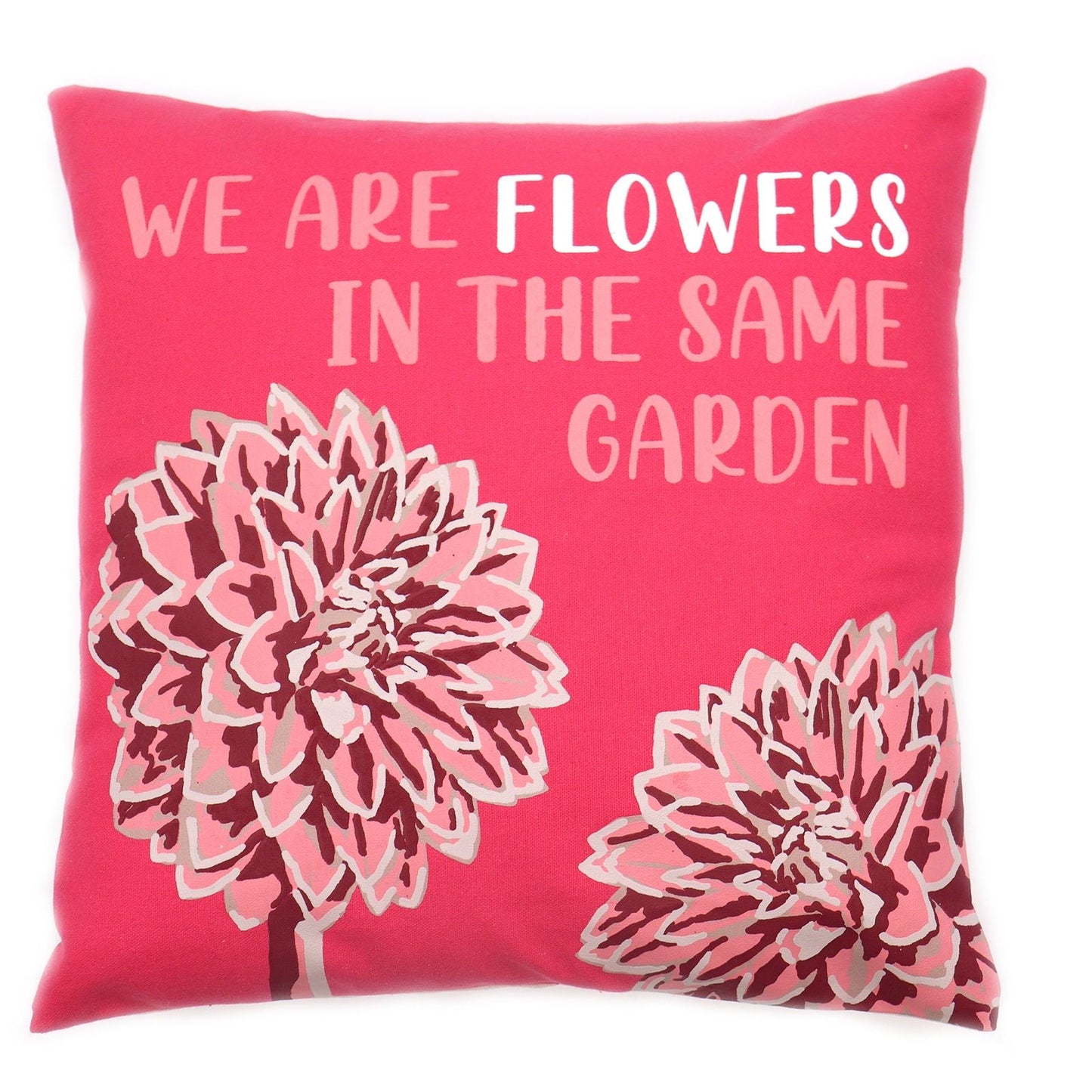 Printed Cotton Cushion Cover - We are Flowers - Olive, Pink and Natural - Luna Panther