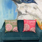 Printed Cotton Cushion Cover - We are Flowers - Olive, Pink and Natural - Luna Panther