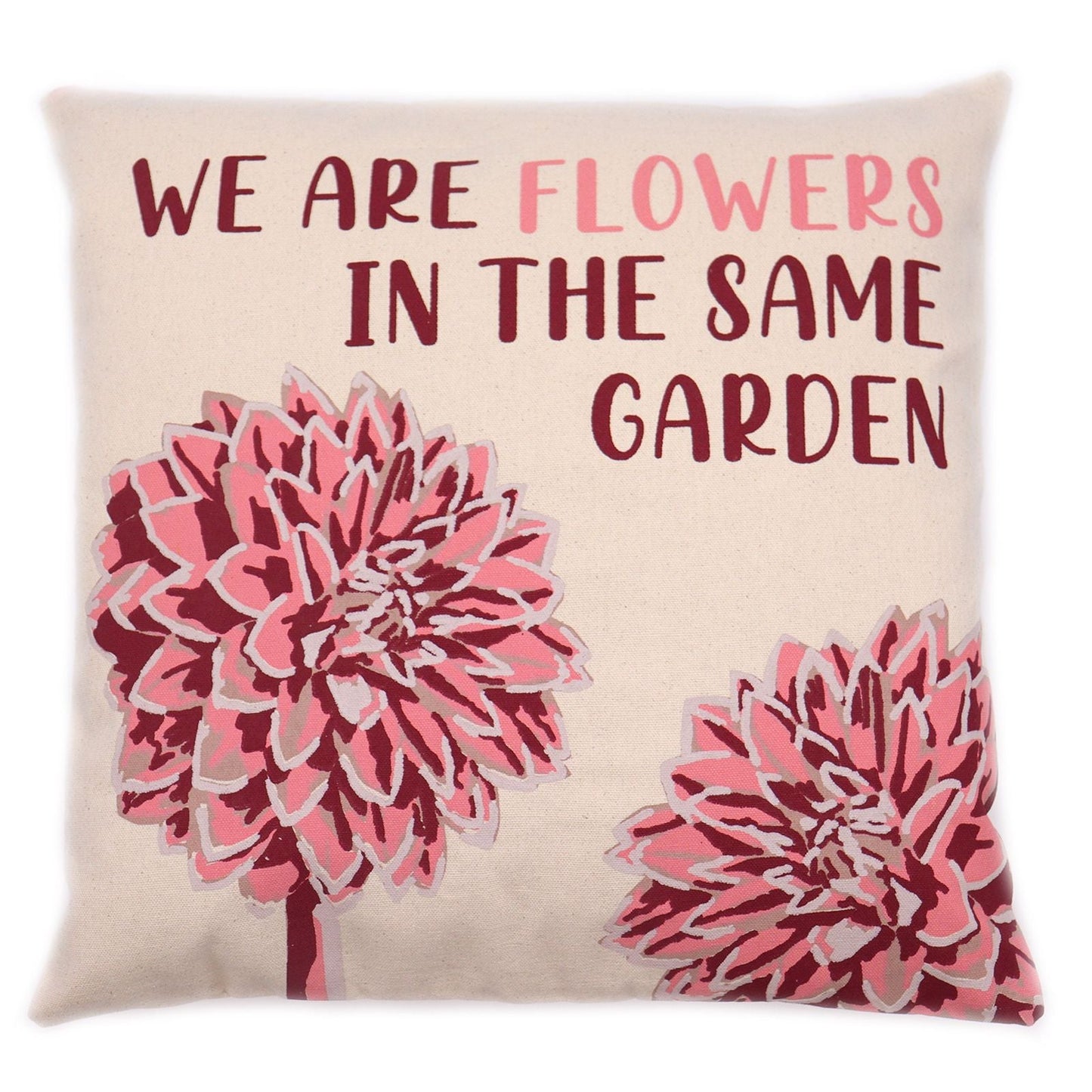 Printed Cotton Cushion Cover - We are Flowers - Olive, Pink and Natural - Luna Panther