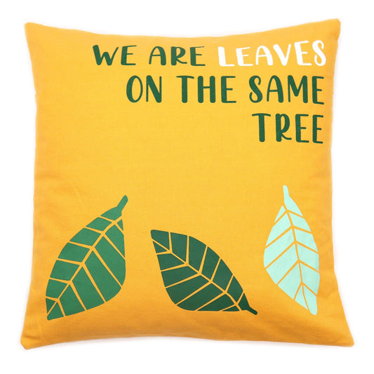 Printed Cotton Cushion Cover - We are Leaves - Yellow, Blue and Natural - Luna Panther