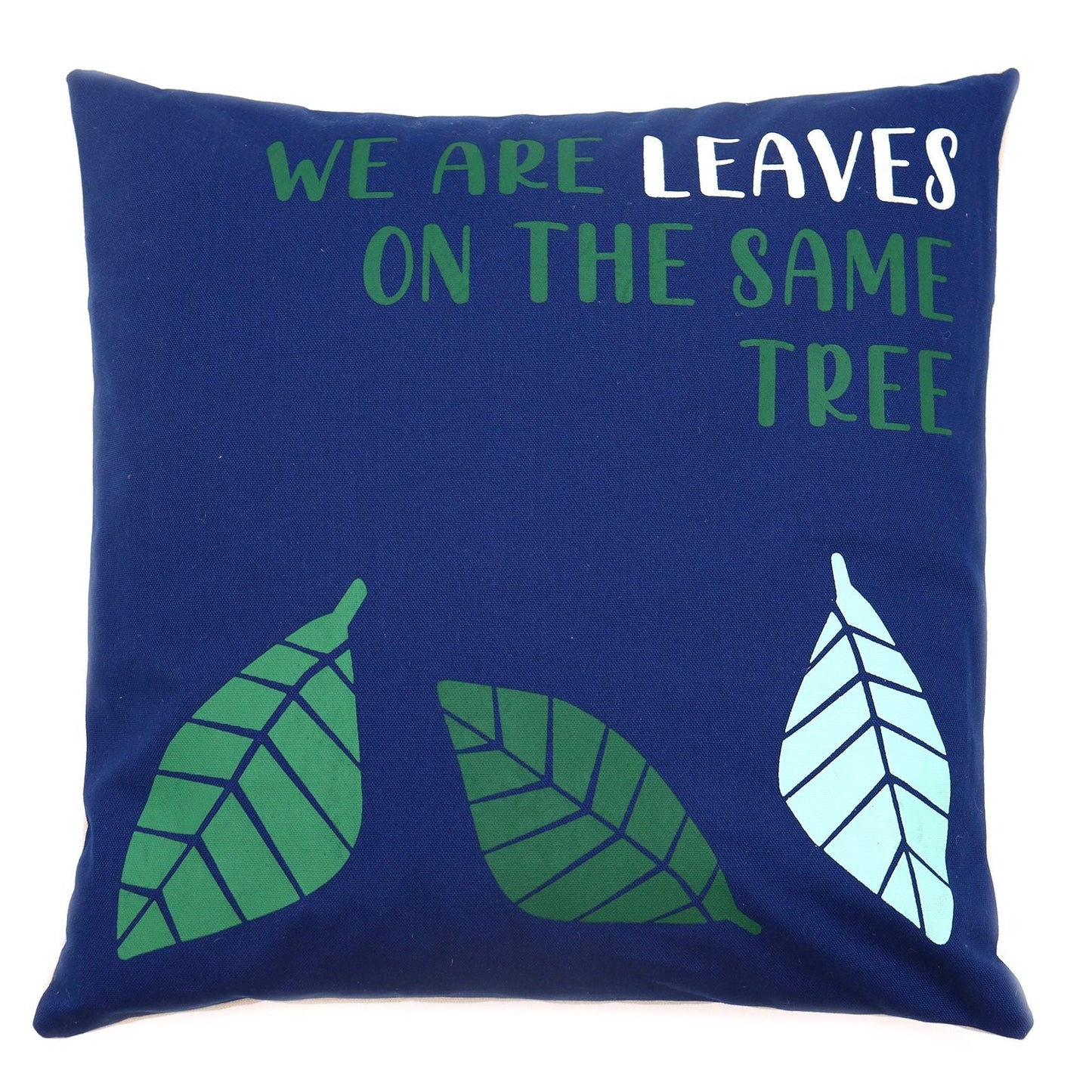 Printed Cotton Cushion Cover - We are Leaves - Yellow, Blue and Natural - Luna Panther