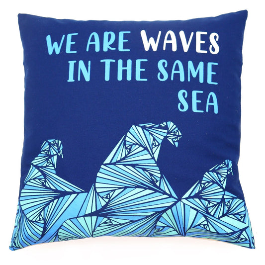 Printed Cotton Cushion Cover - We are Waves - Grey, Blue and Natural - Luna Panther alternate view