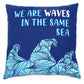 Printed Cotton Cushion Cover - We are Waves - Grey, Blue and Natural - Luna Panther