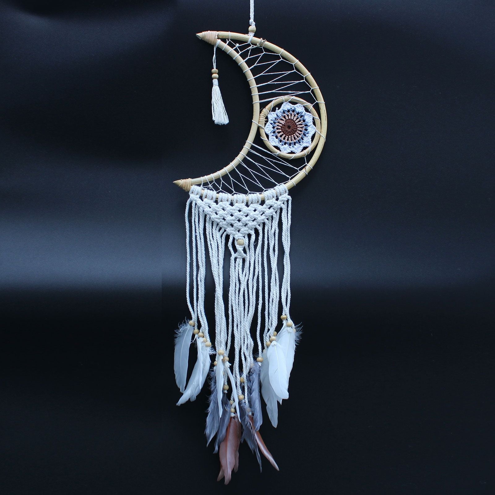 Polished Protection Dream Catcher - Macrame Moon featuring natural patterning and unique variations - Luna Panther