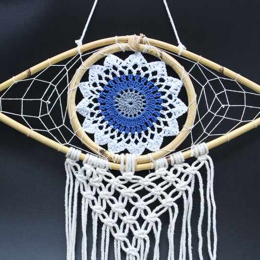Polished Protection Dream Catcher - Med Macrame Evil Eye White/ Blue/Grey featuring natural patterning and unique variations - Luna Panther