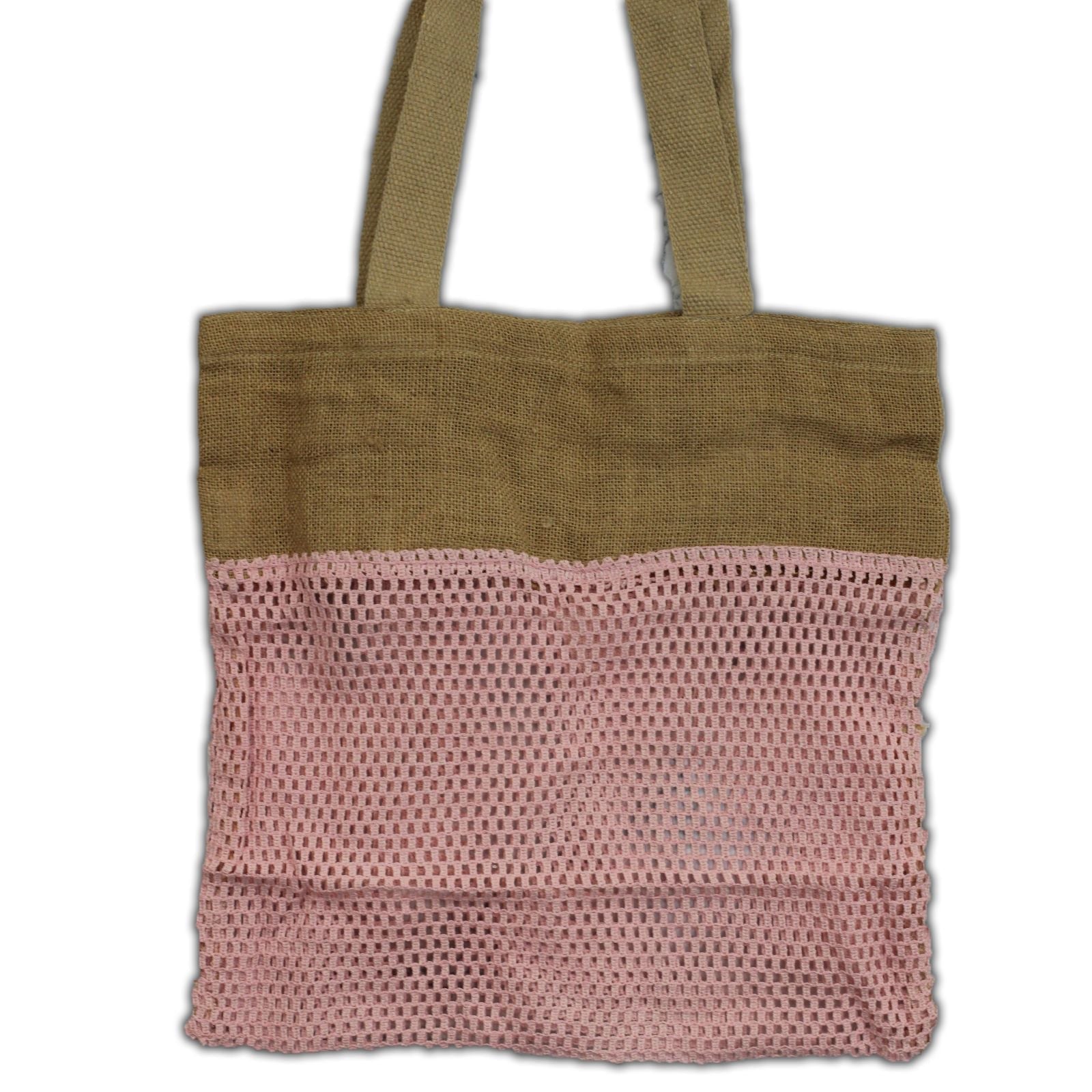 Polished Pure Soft Jute and Cotton Mesh Bag - Rose featuring natural patterning and unique variations - Luna Panther