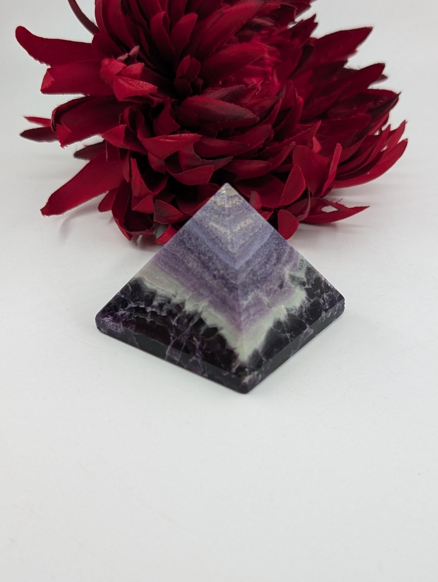 Polished Purple Fluorite Pyramid 55mm - P1 featuring banded green‑purple hues and glassy clarity - Luna Panther
