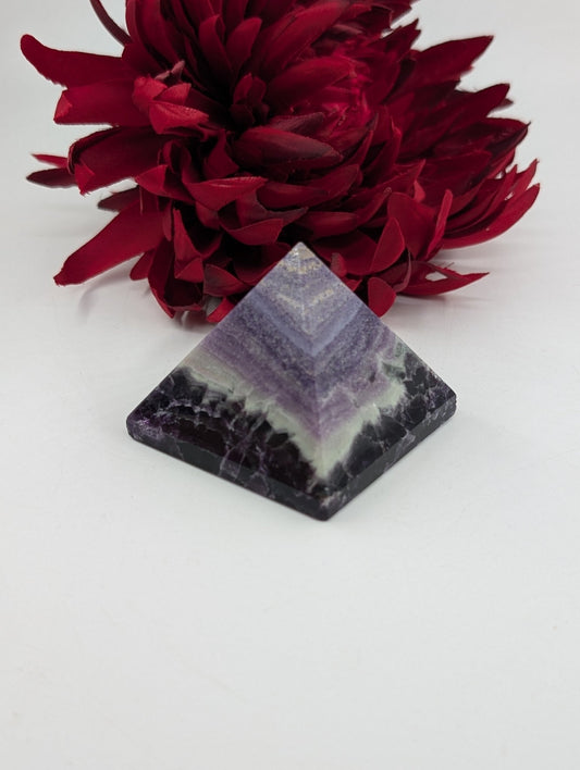 Polished Purple Fluorite Pyramid 55mm - P1 featuring banded green‑purple hues and glassy clarity - Luna Panther