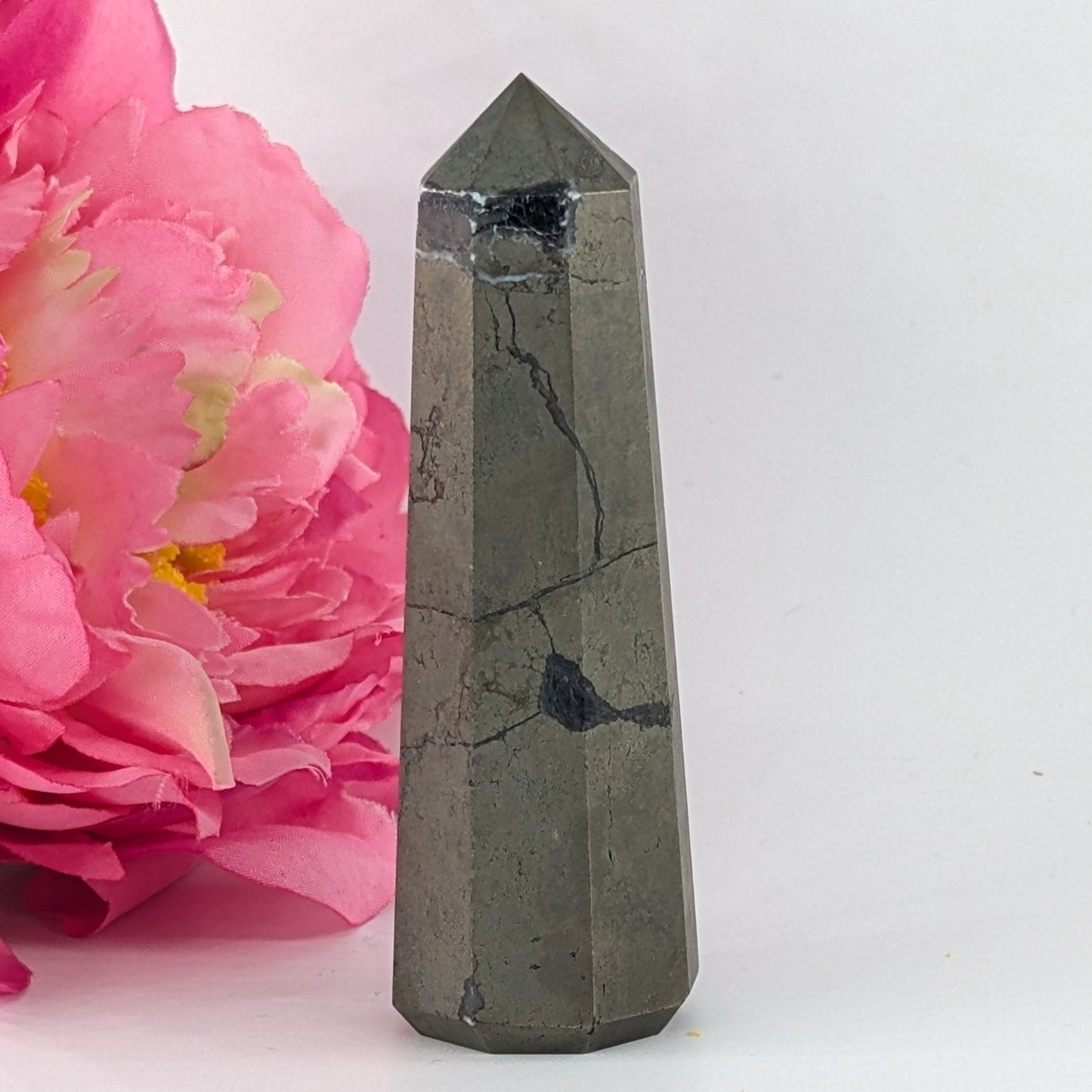 Polished Pyrite Tower 113g 76mm featuring metallic gold lustre and cubic sparkle - Luna Panther