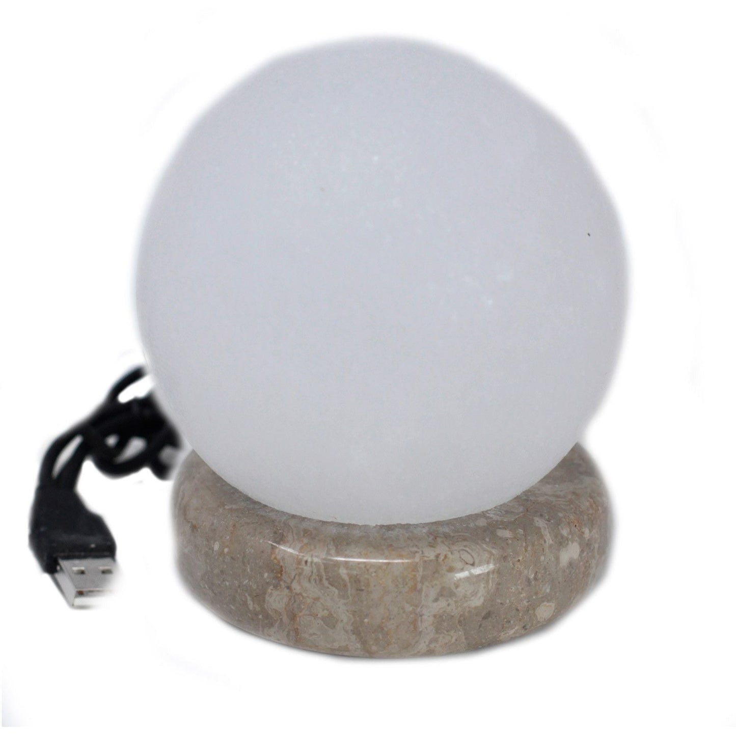 Polished Quality USB Ball WHITE Salt Lamp - 9 cm (multi) featuring natural patterning and unique variations - Luna Panther