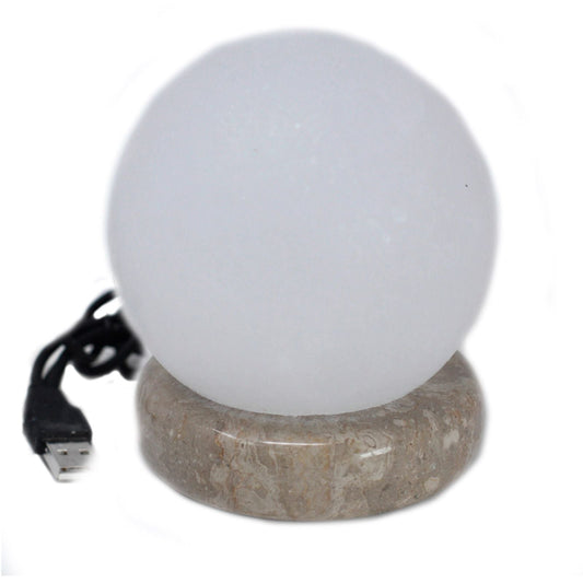 Polished Quality USB Ball WHITE Salt Lamp - 9 cm (multi) featuring natural patterning and unique variations - Luna Panther