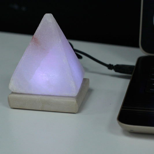Polished Quality USB Pyramid WHITE Salt Lamp - 9 cm (multi) featuring natural patterning and unique variations - Luna Panther