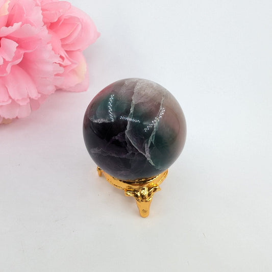 Polished Rainbow Fluorite Sphere - 167g, 47mm - Natural Inclusions featuring banded green‑purple hues and glassy clarity - Luna Panther