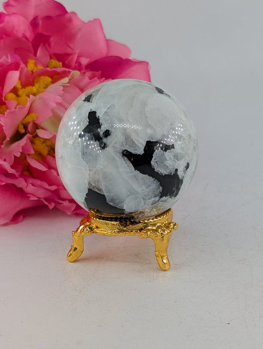 Polished Rainbow Moonstone Sphere 200g 52mm featuring pearly adularescence and soft sheen - Luna Panther