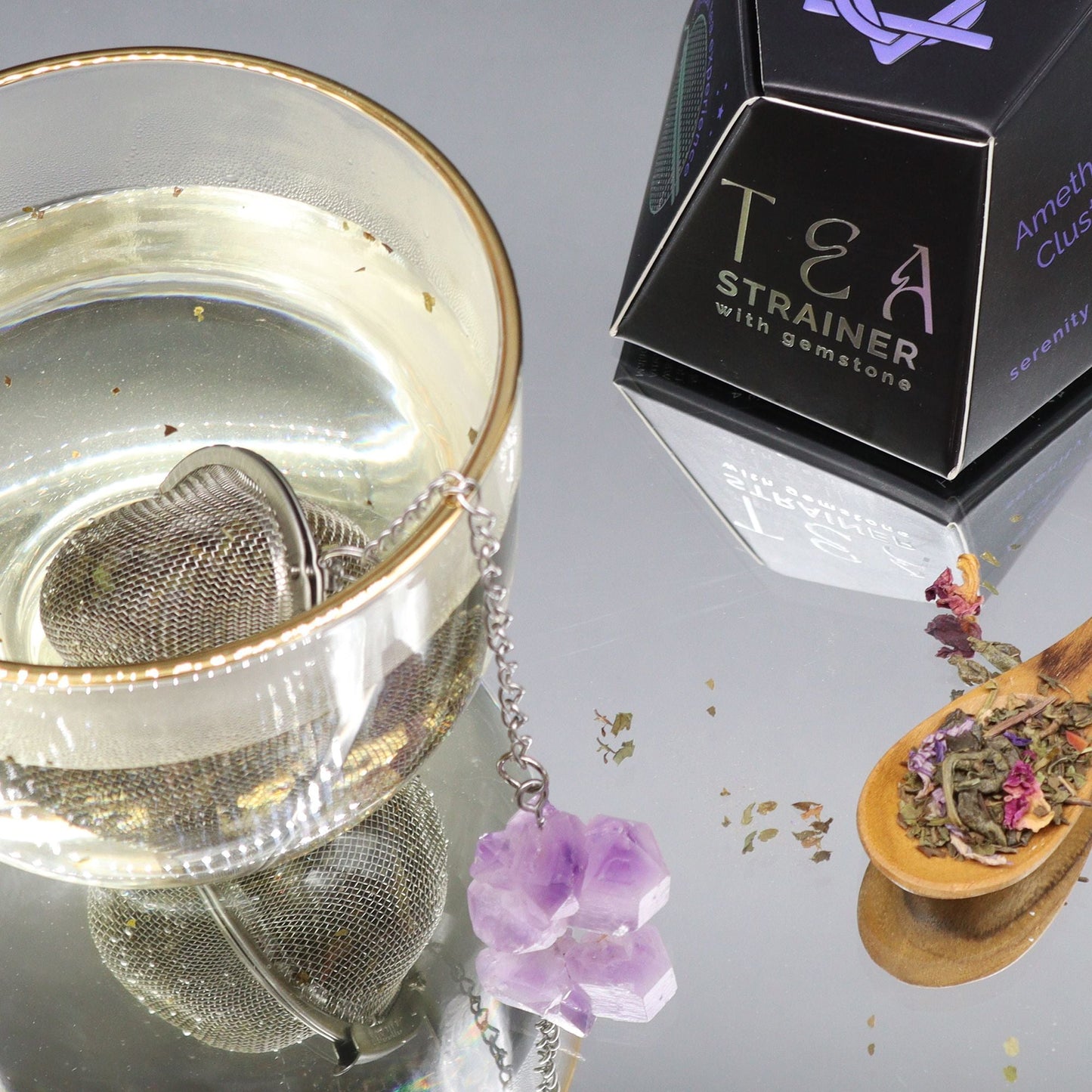 Raw Crystal Gemstone Tea Strainer - Amethyst Cluster - Luna Panther