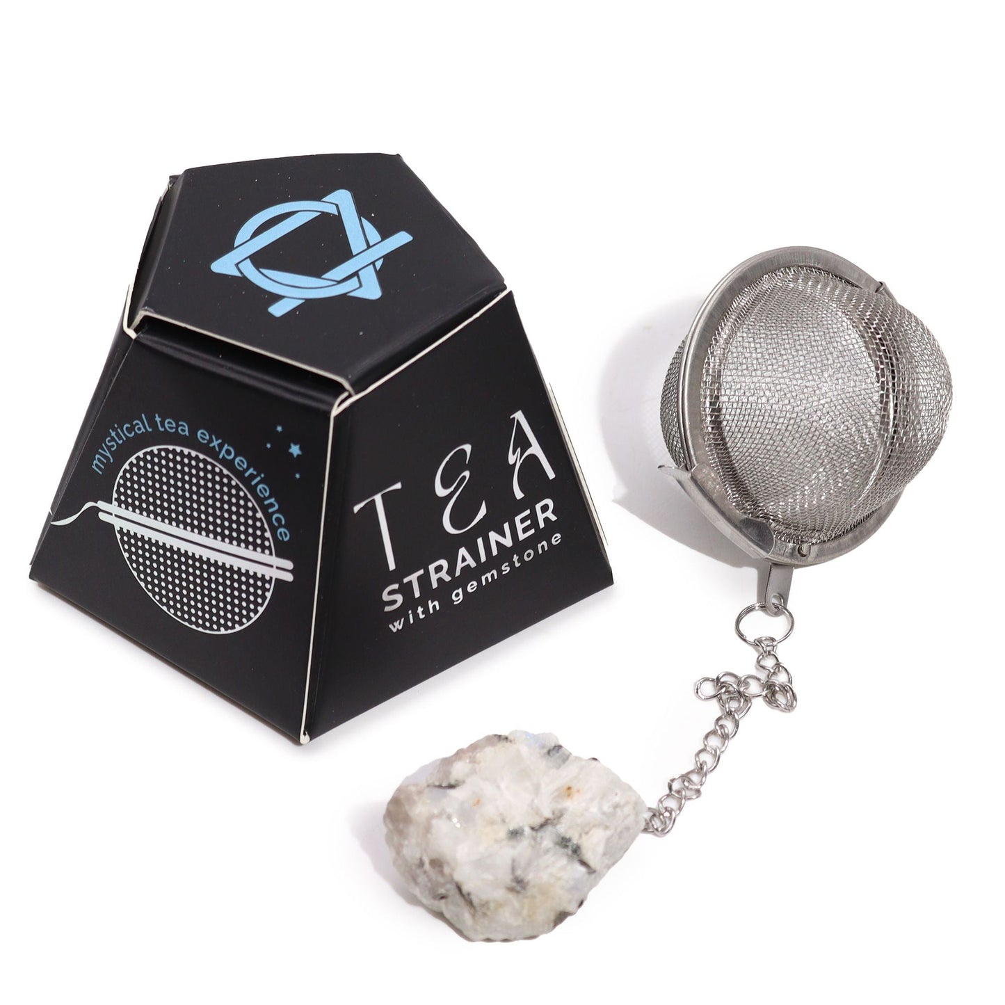 Raw Crystal Gemstone Tea Strainer - Rainbow Moonstone - Luna Panther