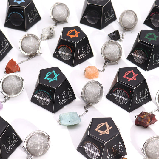 Raw Crystal Gemstone Tea Strainer - Rainbow Moonstone - Luna Panther alternate view